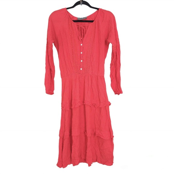 Sunday in Brooklyn Dresses & Skirts - Sunday in Brooklyn Womens Dress Anthro Red Tiered Ruffle Cottage Core Midi Sz L
